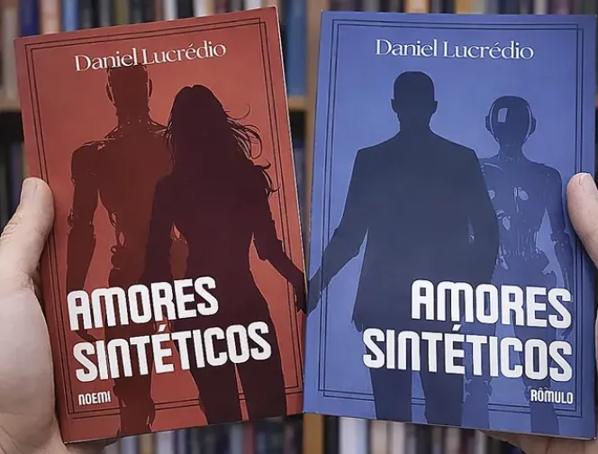 As edições impressas de Amores Sintéticos, de Noemi e Rômulo, lado a lado